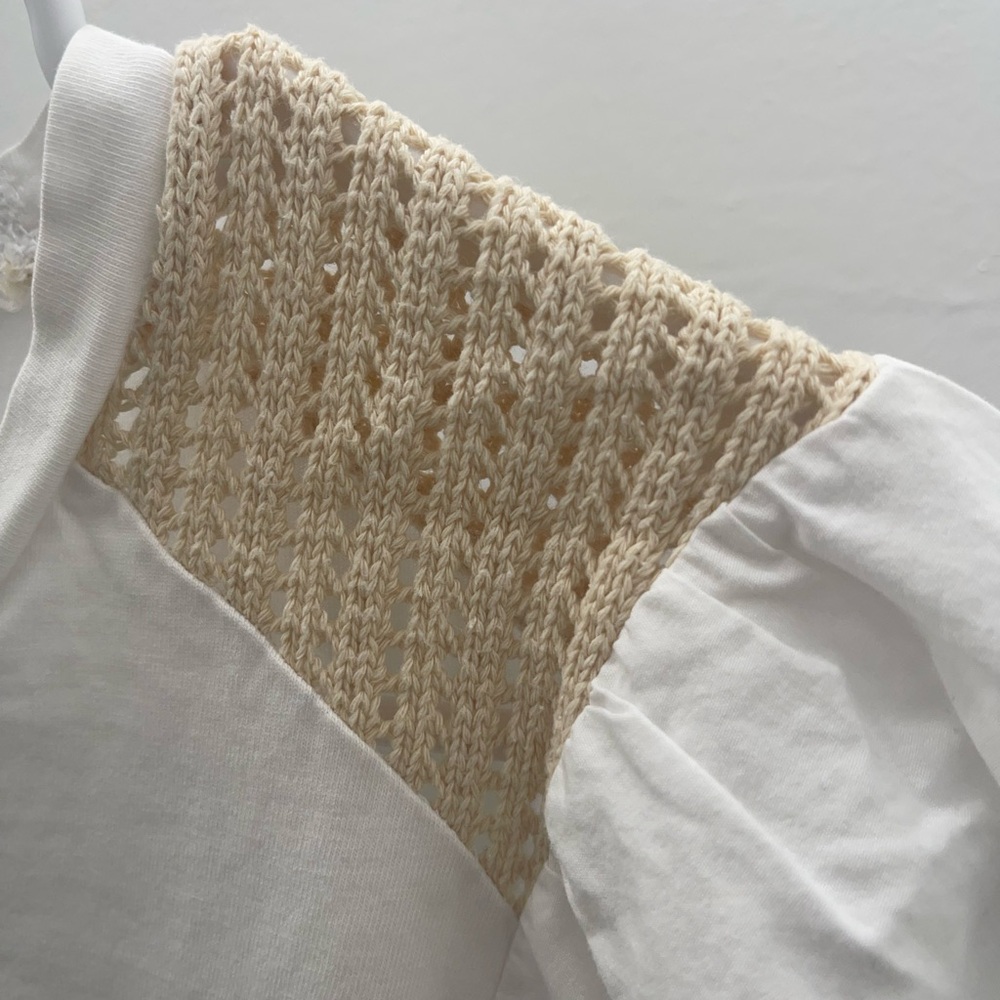 Cream Knit Shoulder White Top